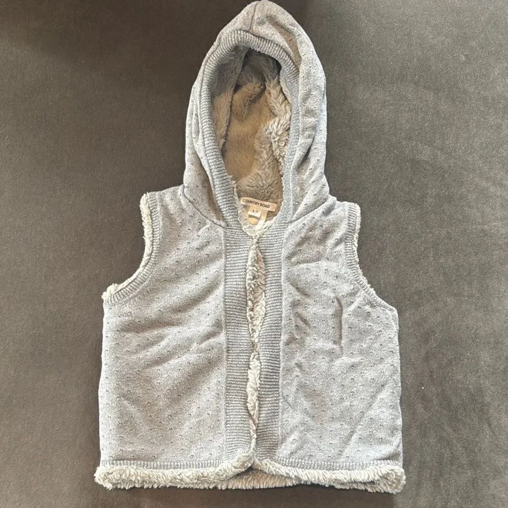 Kids Country Road Gray Hooded Vest with Metallic Thread that Sparkles Size 4-5
